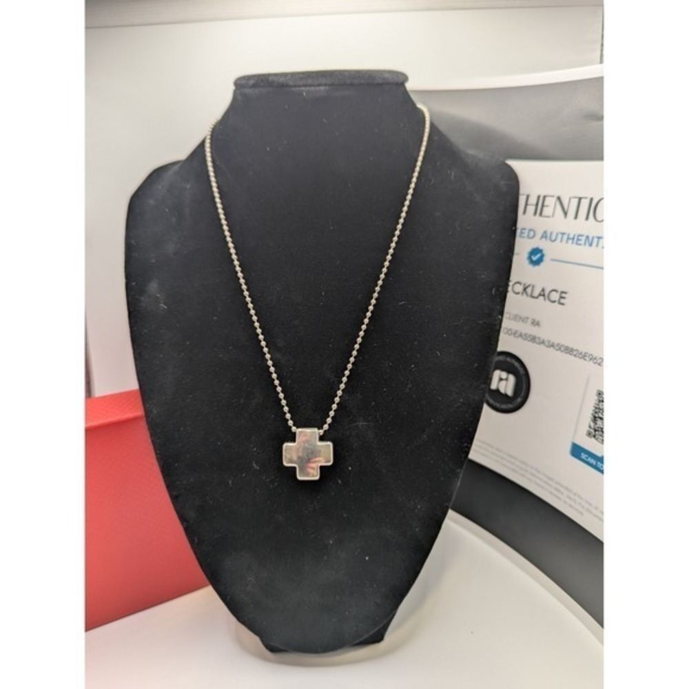 Tiffany & Co. 925 Sterling Silver Roman Cross Pendant Bead Chain Necklace COA